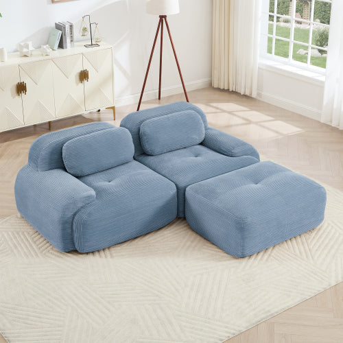 82 inch  Blue Modular L-Shaped Corduroy Sofa, Curved Armrest, No Assembly