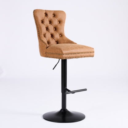 Aged and Retro PU Swivel Barstools Adjusatble Seat Height from 26-33 Inch, Modern Bar Stools with Backs Comfortable Tufted for Home Pub and Kitchen Island (Orange,Set of 2)