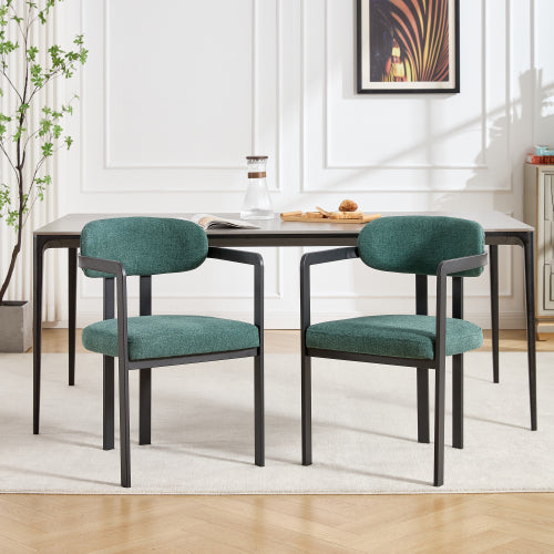 Modern Boucle Dining Chairs Set of 2, Mid-Century Upholstered Side Chairs with Black Metal Legs