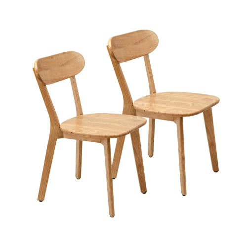 Set of 2 Natural Solid Wood Dining Chairs,Curved Back & Adjustable Foot Pads
