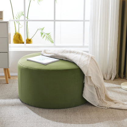 Velvet Ottoman Round Accent Stool, Modern Footrest and Side Table for Living Room