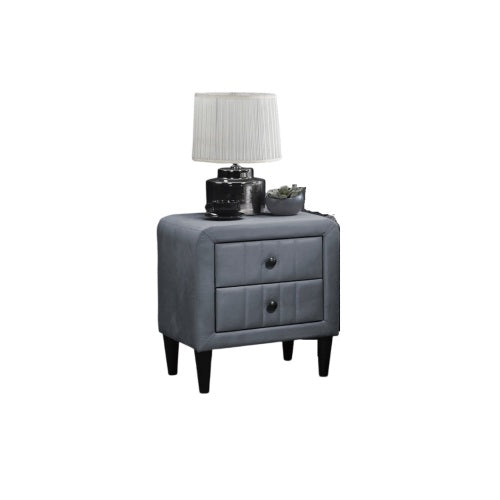 Grey Velvet 2-Drawer Nightstand with Tempered Legs