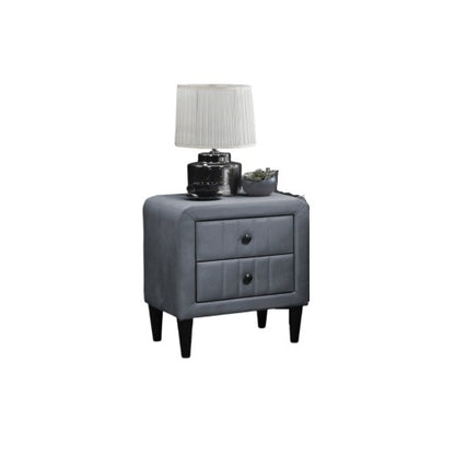 Grey Velvet 2-Drawer Nightstand with Tempered Legs