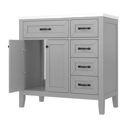 36" Bathroom Vanity with Sink Combo, Gray Bathroom Cabinet with Drawers, Solid Frame and MDF Board (Old Sku:JL000007AAE)