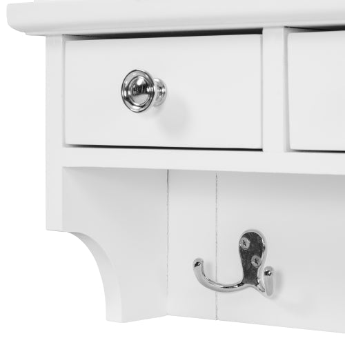 Floating Makeup Vanity with Big Mirror, Wall-Mounted Storage Vanity with Drawers, Pockets & Hooks, Space-Saving Decorative Home Organizer for Small Space, White