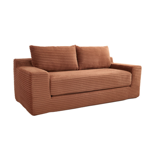 56-Inch Orange Corduroy Memory-Foam Compression Loveseat Sofa-Bed