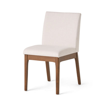 Set of 2 Contemporary Minimalist Dining Chairs, Walnut Rubberwood Legs with Light Beige Upholstery