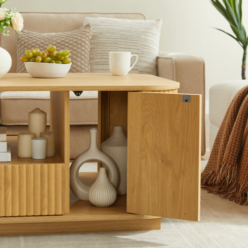 46.5inch  Oval Modern Luxury Coffee Table with Storage, Natural
