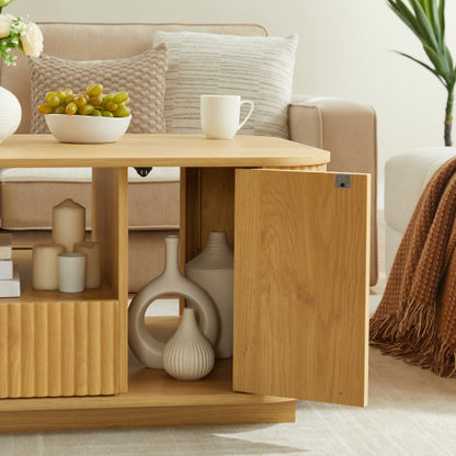 46.5inch  Oval Modern Luxury Coffee Table with Storage, Natural