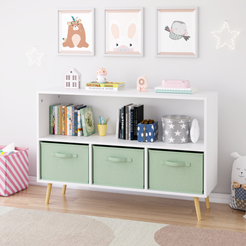 Kids Bookcase with Fabric Drawers and Toy Storage Organizer