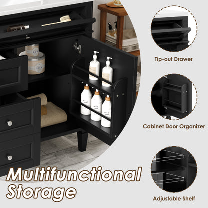 36'' Bathroom Vanity with Top Sink, Modern Bathroom Storage Cabinet with 2 Drawers and a Tip-out Drawer, Single Sink Bathroom Vanity