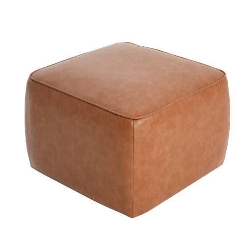 Tan PU Leather Square Ottoman with Foam Cushion and Modern Design