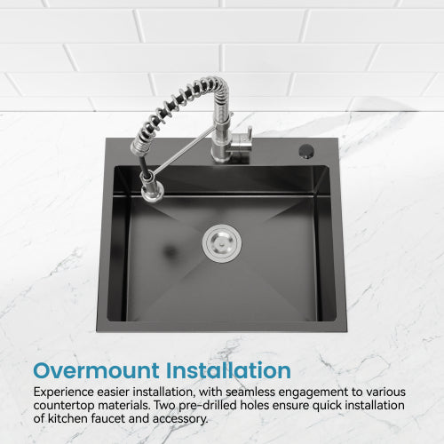 Stainless Steel Kitchen Sink, 23″x19″ Single Bowl, Undermount Handmade Sink in Black, with US Standard Drain and Hook, LS-SSBL02