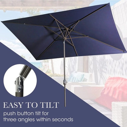 6.5 x 10 ft Navy Blue Rectangular Patio Umbrella with Crank, Tilt, Polyester UV-Resistant Canopy for Pool, Backyard & Patio (Without base)