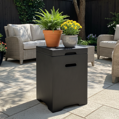 Propane Tank Cover Table, Outdoor Cylinder Hideaway Table for Gas Fire Pit and Gas Griddle, Outdoor Side Table for Fire Pit, Light Concrete, Dark Grey