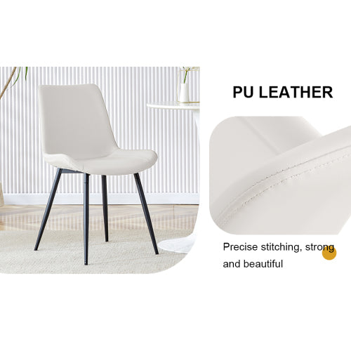 Faux Leather Dining Side Chair with Curved Seat and Metal Legs, White/Black