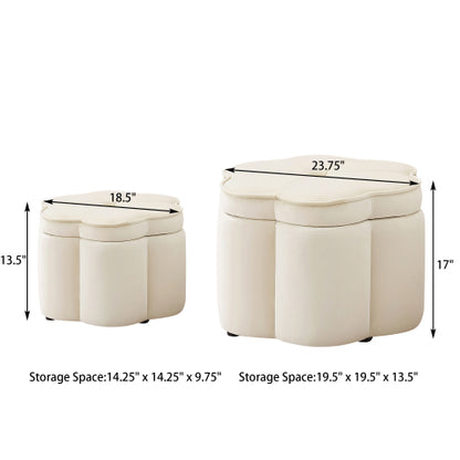 Set of 2 Flower Shape Velvet Storage Ottomans with Nesting Design