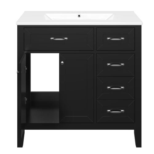 36" Bathroom Vanity with Sink Combo, Black Bathroom Cabinet with Drawers, Solid Frame and MDF Board (Old Sku:JL000007AAB)