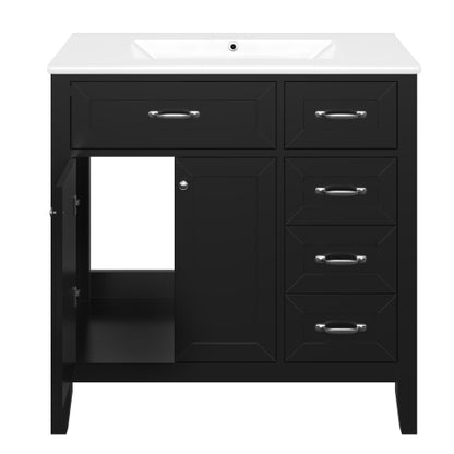 36" Bathroom Vanity with Sink Combo, Black Bathroom Cabinet with Drawers, Solid Frame and MDF Board (Old Sku:JL000007AAB)