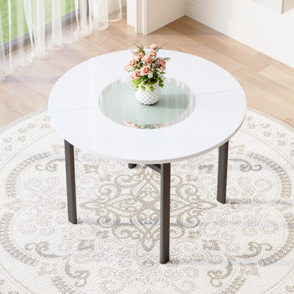 42-Inch Round Dining Table with Glass Inlay for 4-6 People