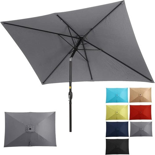 6.5 x 10 ft Gray Rectangular Patio Umbrella with Crank, Tilt, Polyester UV-Resistant Canopy for Pool, Backyard & Patio (Without base)