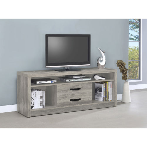 Weathered Grey Driftwood 59 Inch 2-Drawer Rustic TV Stand