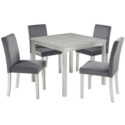 5-Piece Wooden Dining Table Set with Upholstered Chairs, Crystal Accent Square Dining Set for Kitchen & Dining Room