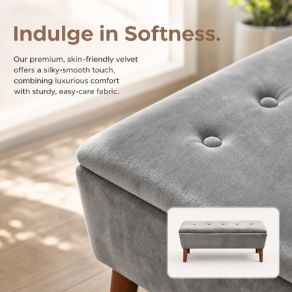 42 inch Linen Ottoman Bench with Solid Wood Tapered Legs