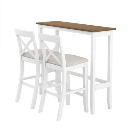 Farmhouse 48inch Rectangular Wood Bar Height Dining Set Kitchen Breakfast Nook with 2 Chairs for Small Places,Brown+White+Beige