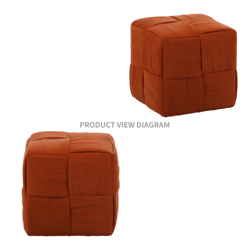 Brown Corduroy Ottoman Footstool with Square Woven Design