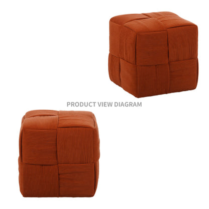 Brown Corduroy Ottoman Footstool with Square Woven Design
