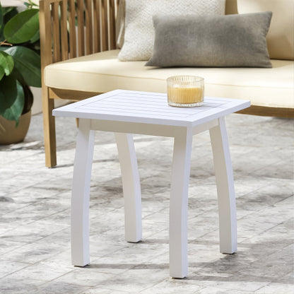 Acacia wood Accent Side Table in White PU, Weather-Resistant Rectangular End Table for Patio, Garden, Lawn, and Living Room(White PU)