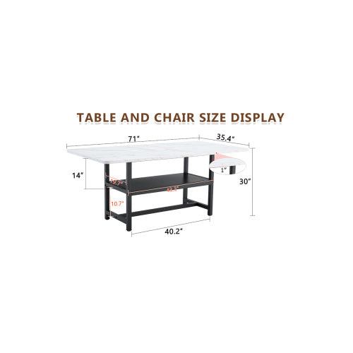 71-Inch White Wood Grain Dining Table with Storage Shelf