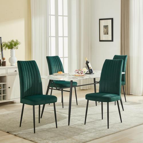 Set of 2 Green Velvet Dining Chairs, Black Powder-Coated Iron Feet, Solid Wood Frame, KD Structure, 300lbs Load