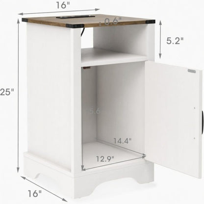 White & Oak Farmhouse Charging Nightstand