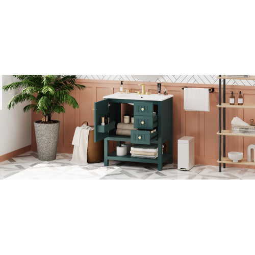 30inch Transitional Style Bathroom Vanity Cabinet Combo with Ceramic Sink