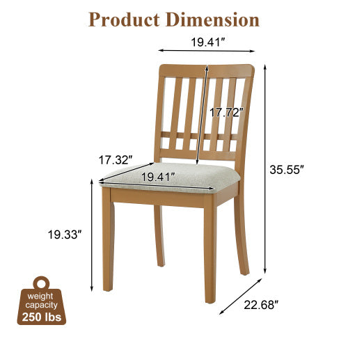 2-Piece Modern Dining Chairs Set of 2, Curved Wood Backrest with Gray Fabric Seat, Rubber Wood and LVL Frame, Light Brown Finish