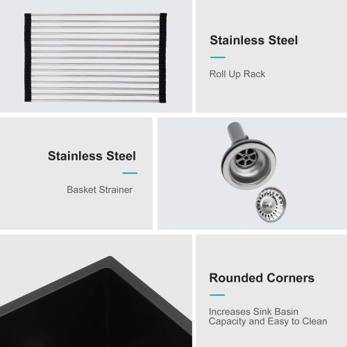 Quartz Kitchen Sink - 33" x 19" x 10.33" Black granite composite undermount kitchen sink Double Bowl