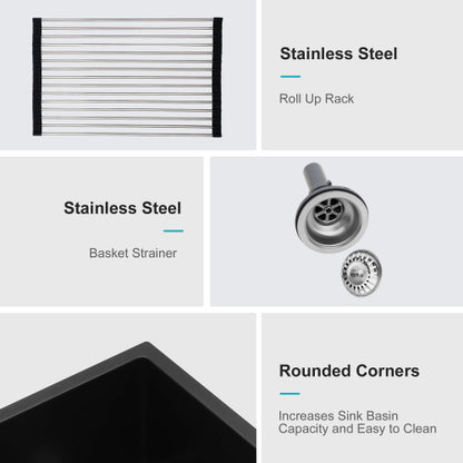 Quartz Kitchen Sink - 33" x 19" x 10.33" Black granite composite undermount kitchen sink Double Bowl