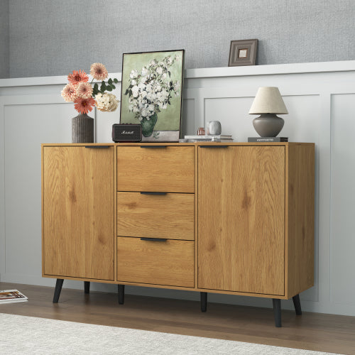 Natural Wood Sideboard Buffet Cabinet with 3 Drawers