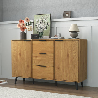 Natural Wood Sideboard Buffet Cabinet with 3 Drawers