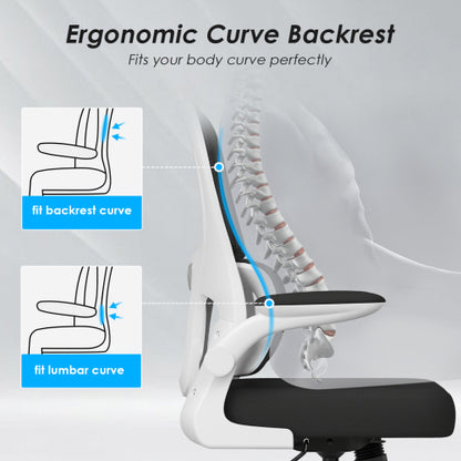 Office Chair, Mesh Ergonomic Office Chair with Lumbar Support, Comfy Computer Desk Chair with Flip Armrest Rolling Wheels for Home Study Room Office, White & Black