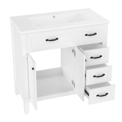 36" Bathroom Vanity with Sink Combo, White Bathroom Cabinet with Drawers, Solid Frame and MDF Board (Old Sku:JL000007AAK)