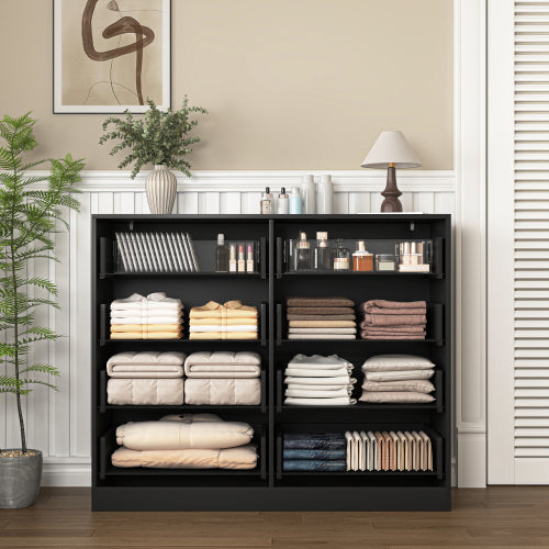 Modern 8 Drawers Dresser Chests for Bedroom,47.2" Wide Wood Chest of Drawers with Gold Metal Handle,Drawer Organizer for Bedroom,Living Room,Hallway and Entryway,Black