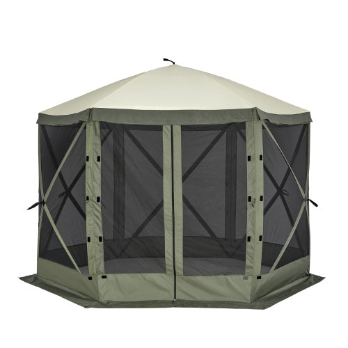 Pop Up Gazebo Tent, Pop-Up Screen Tent 6 Sided Canopy Sun Shelter with 6 Removable Privacy Wind Cloths & Mesh Windows, 10x10FT Quick Set Screen Tent with Mosquito Netting, Army Green