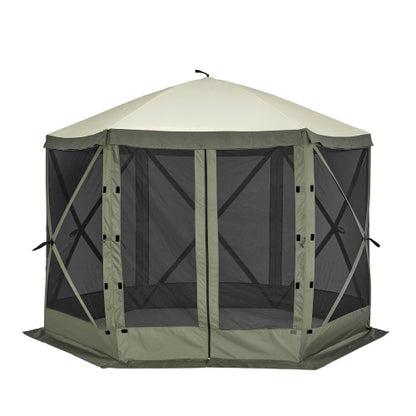 Pop Up Gazebo Tent, Pop-Up Screen Tent 6 Sided Canopy Sun Shelter with 6 Removable Privacy Wind Cloths & Mesh Windows, 10x10FT Quick Set Screen Tent with Mosquito Netting, Army Green