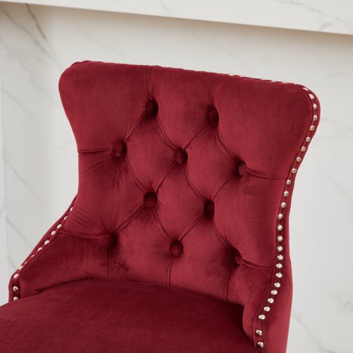 Swivel Velvet Barstools with Button Tufted Decoration and Wooden Legs, and Chrome Nailhead Trim, Leisure Style Bar Chairs,Bar stools, Set of 2 (Wine Red)