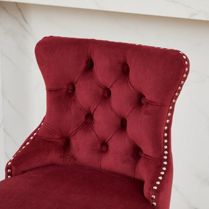 Swivel Velvet Barstools with Button Tufted Decoration and Wooden Legs, and Chrome Nailhead Trim, Leisure Style Bar Chairs,Bar stools, Set of 2 (Wine Red)