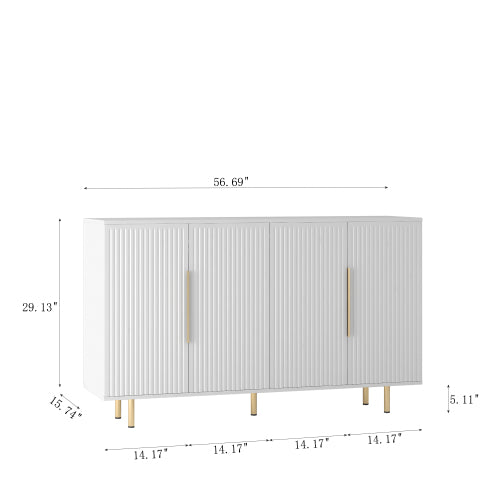 White Fluted Panel Sideboard Buffet Cabinet Adjustable Shelf Home Accent Storage Cabinet
