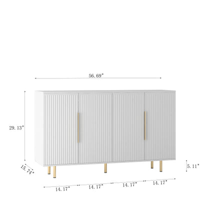 White Fluted Panel Sideboard Buffet Cabinet Adjustable Shelf Home Accent Storage Cabinet